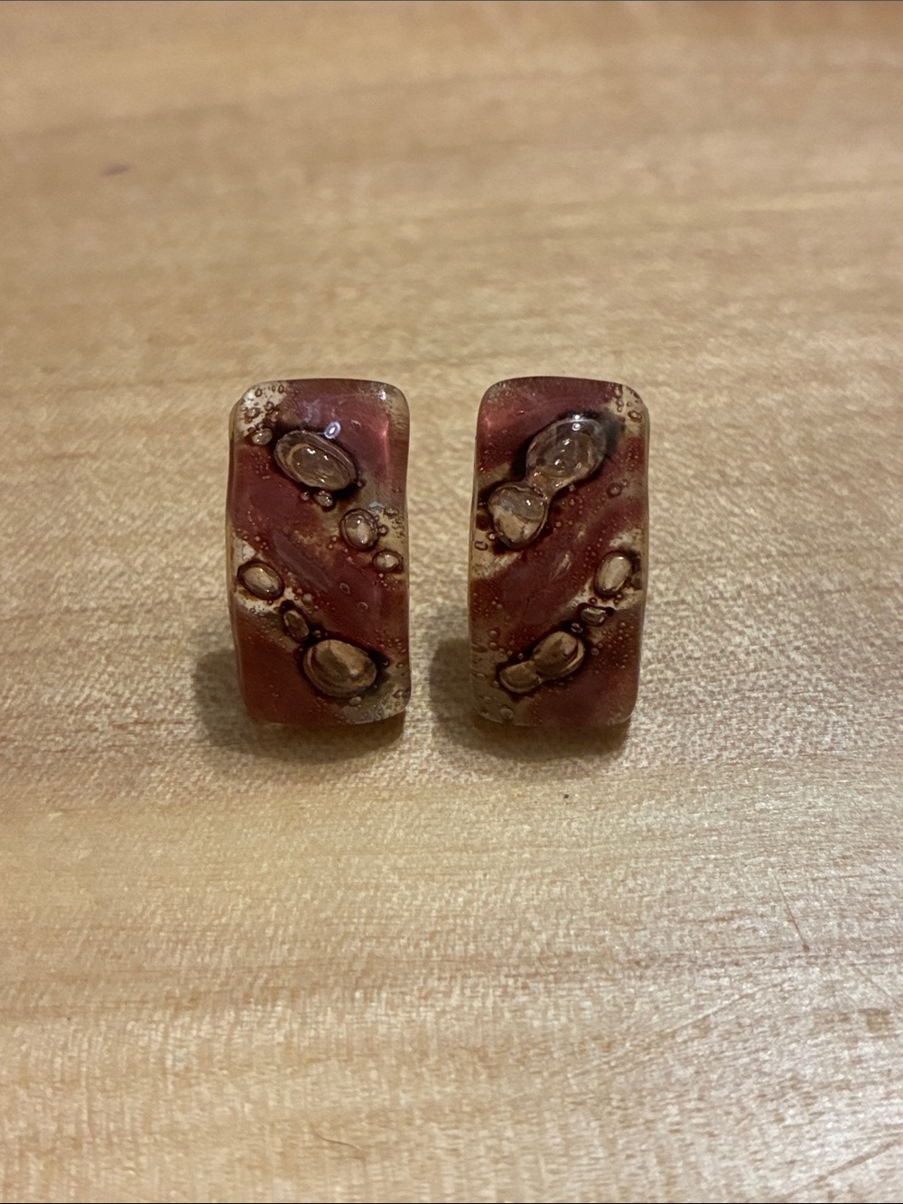 Mauve Pink with Bubbles, Glass Earrings